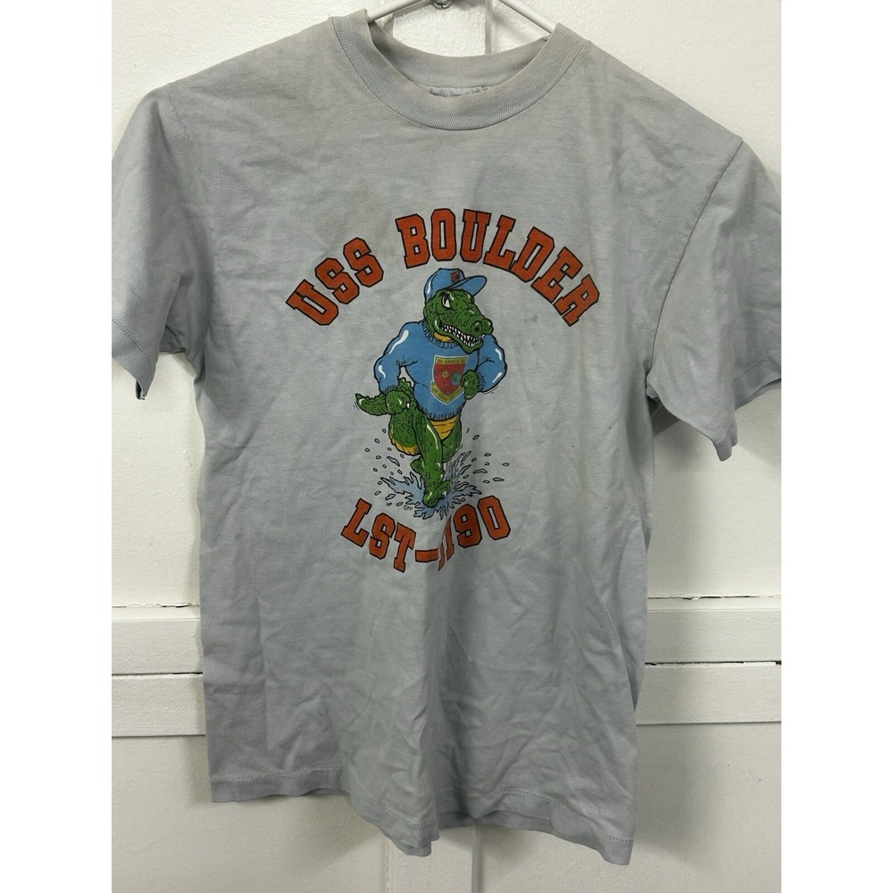 Vintage‎ US Navy Ship Graphic T-Shirt - USS Boulder Alligator - Men's XS/S